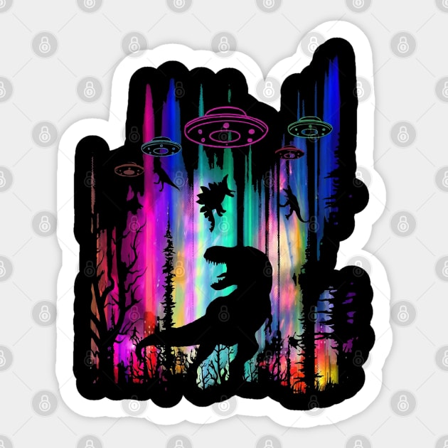 UFO Dinosaurs Rex Aliens Sci-fi Spaceship Sticker by anumakram676